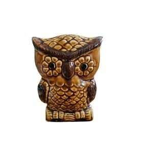 Vintage Mid Century Brown Owl Ceramic Napkin Holder